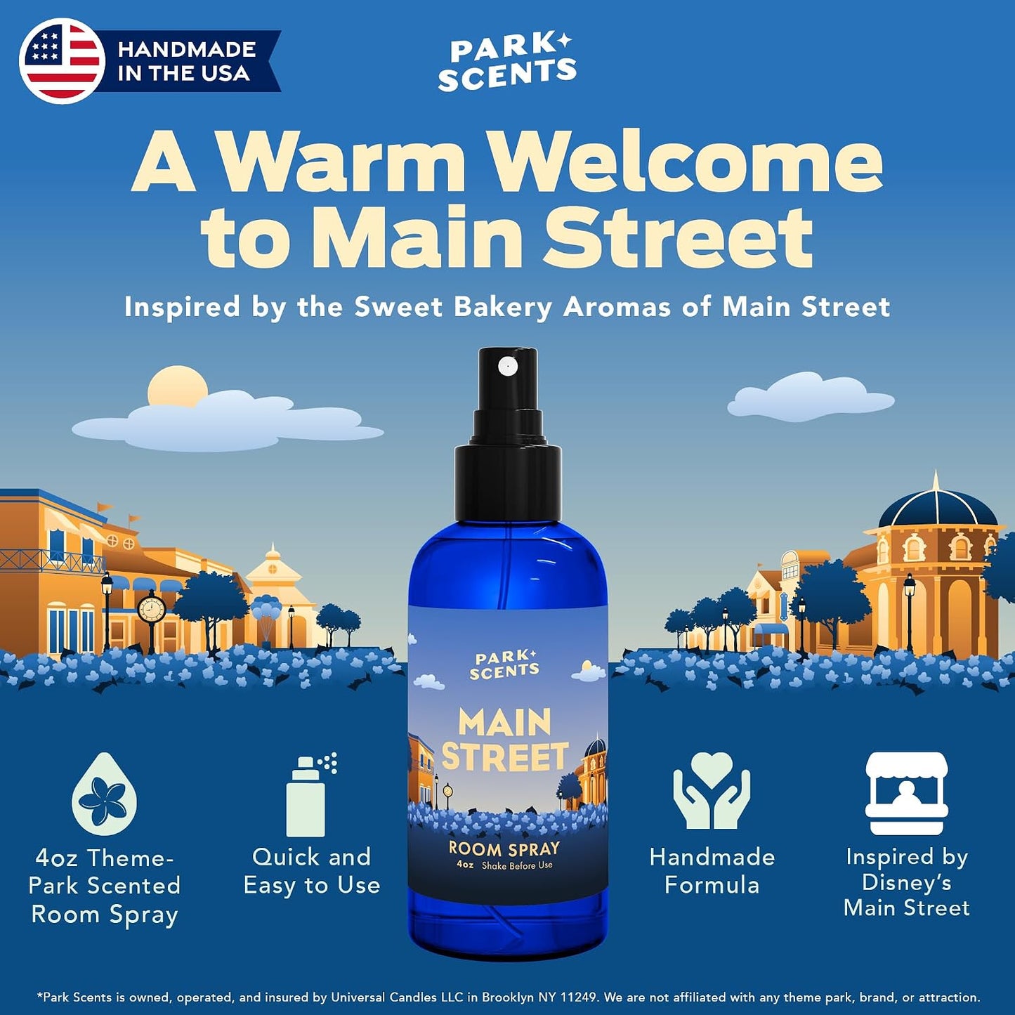 Park Scents Main Street Fragrance Room Spray – Theme Park Scented Air Freshener Spray with Caramelized Sugar, Coconut, Custard, Rum, Vanilla, Maple – Friend Birthday Gifts for Women (4oz)