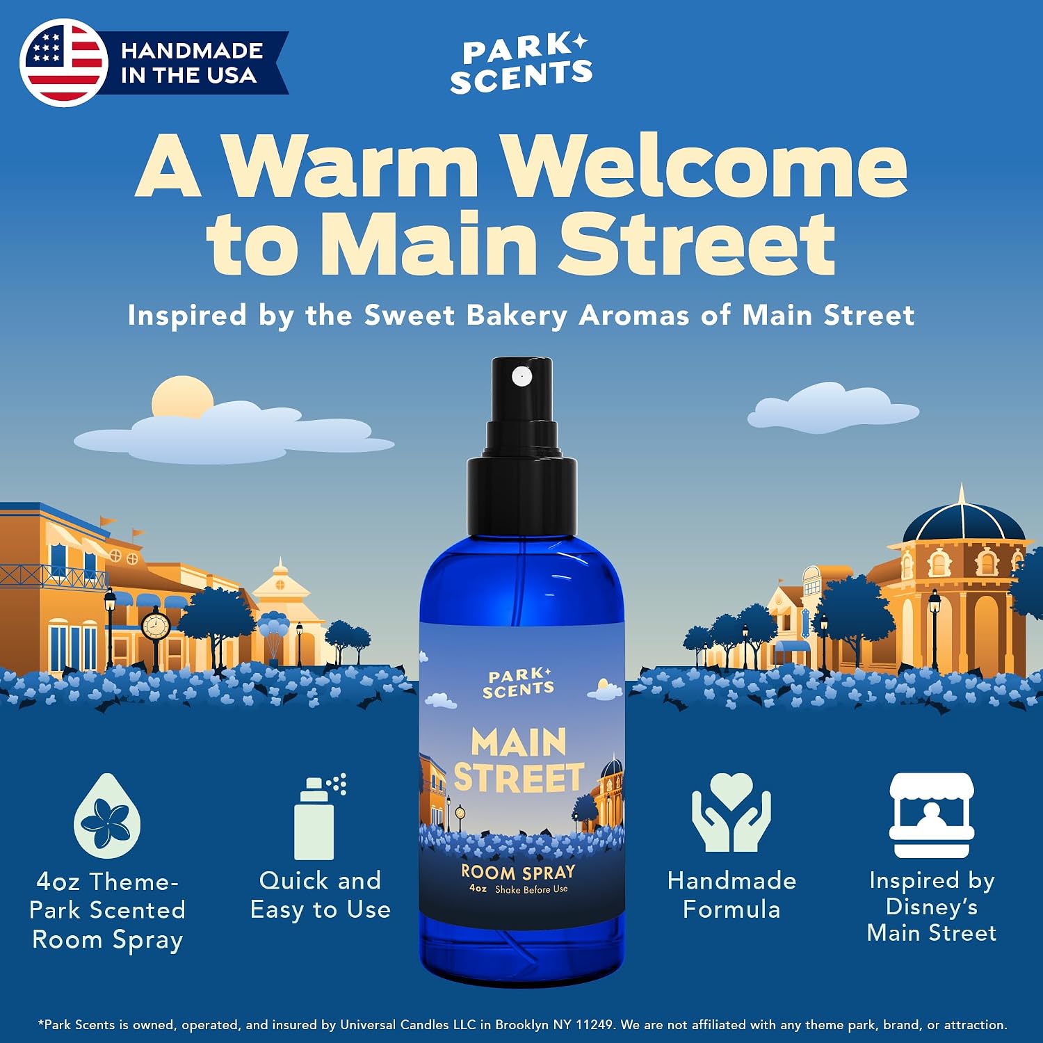 Park Scents Main Street Fragrance Room Spray – Theme Park Scented Air Freshener Spray with Caramelized Sugar, Coconut, Custard, Rum, Vanilla, Maple – Friend Birthday Gifts for Women (4oz)