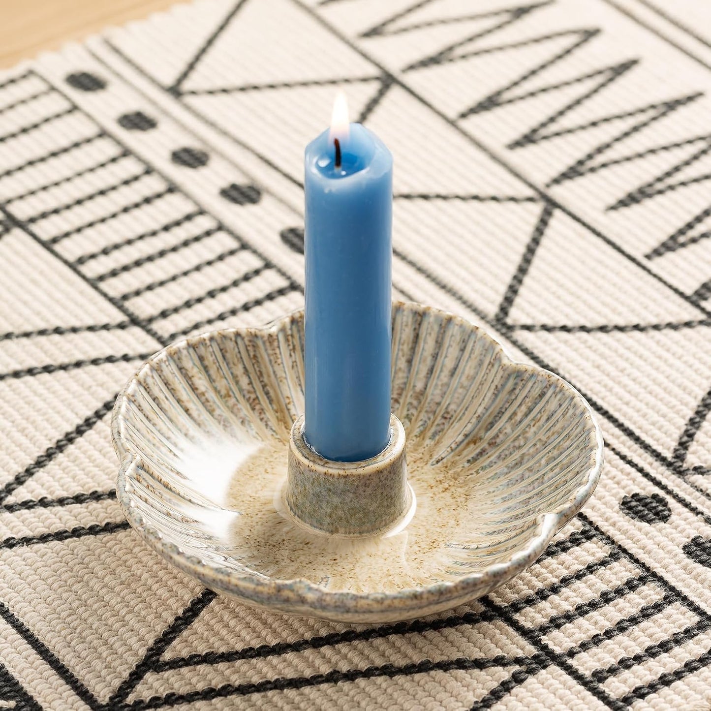 Mecaikru Ceramic Candle Holders Taper Candlestick Holder Flower Plate Tray for Candles, Incense, Santo Palo, Christmas Wedding Anniversary Party Home Decor (Camel)