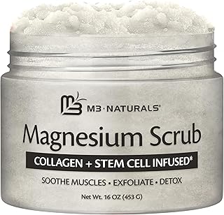Magnesium Body Scrub for Sore Muscles, Exfoliation & Relaxation | Calming & Moisturizing Mineral-Rich Dead Sea Salt with Collagen, Stem Cell & Shea Butter, for Body, Hands & Feet, 16oz by M3
