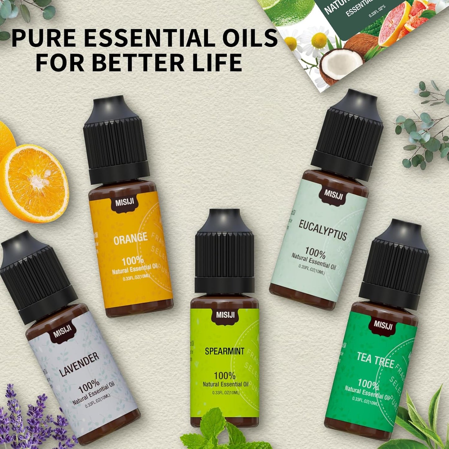 Essential Oil Set for Diffuser for Home,Lavender,Spearmint,Tea Tree,Eucalyptus,Orange