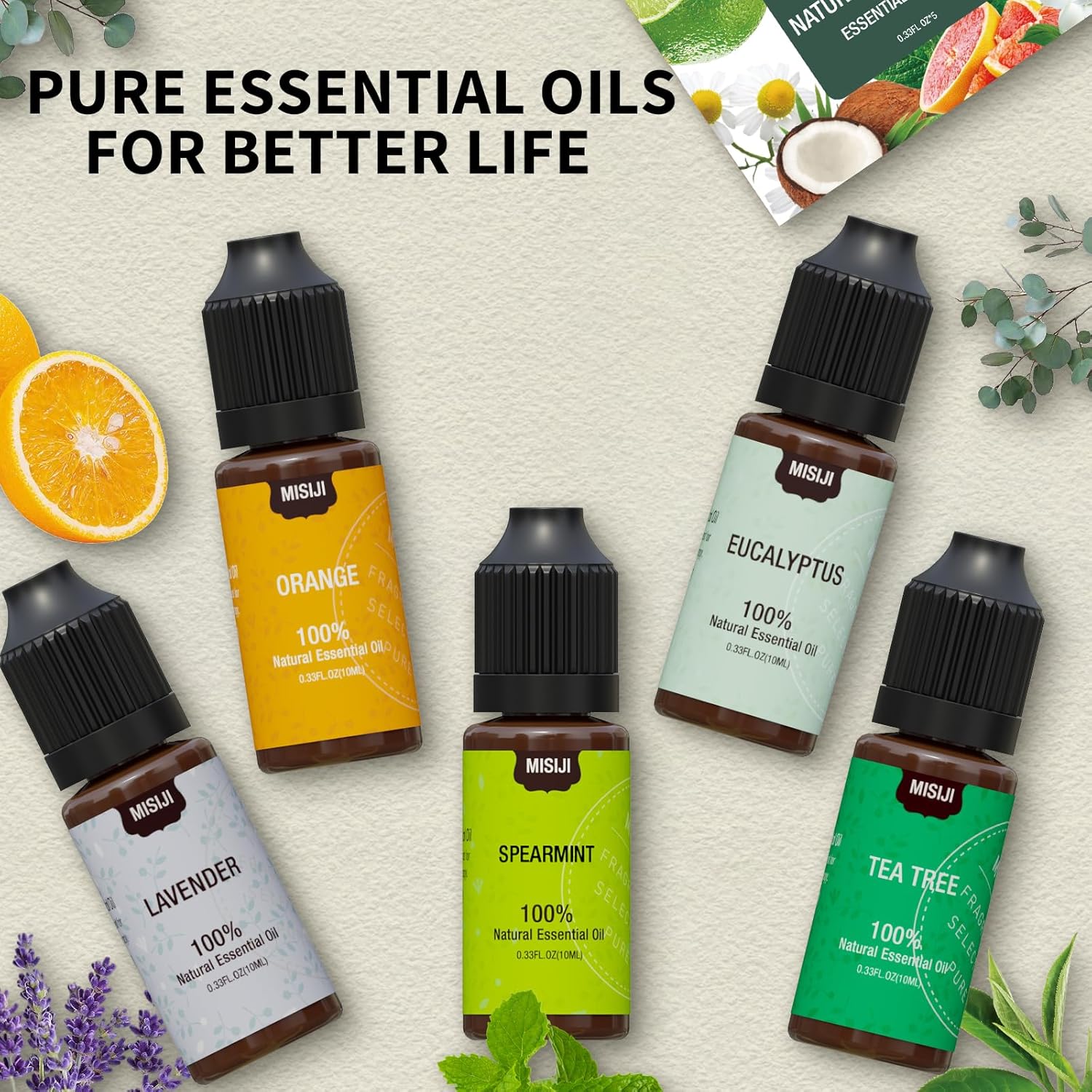 Essential Oil Set for Diffuser for Home,Lavender,Spearmint,Tea Tree,Eucalyptus,Orange