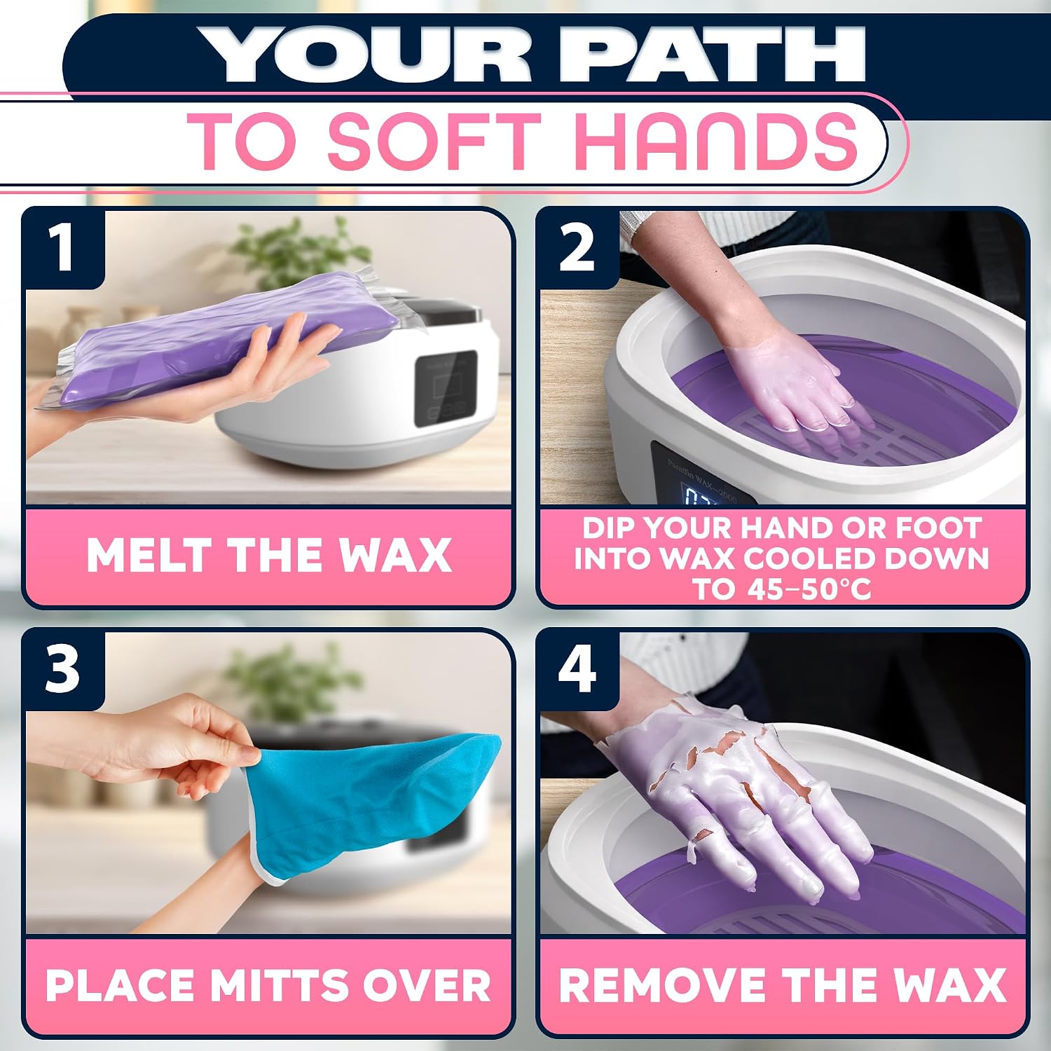 Paraffin Wax Machine for Hand and Feet – 3400ml Hand Wax Paraffin Machine with Fast Heating, Adjustable Temperature 2 Heat Modes Accessories Kit - Relaxing Spa at Home Anytime, Hand & Foot Smooth Skin