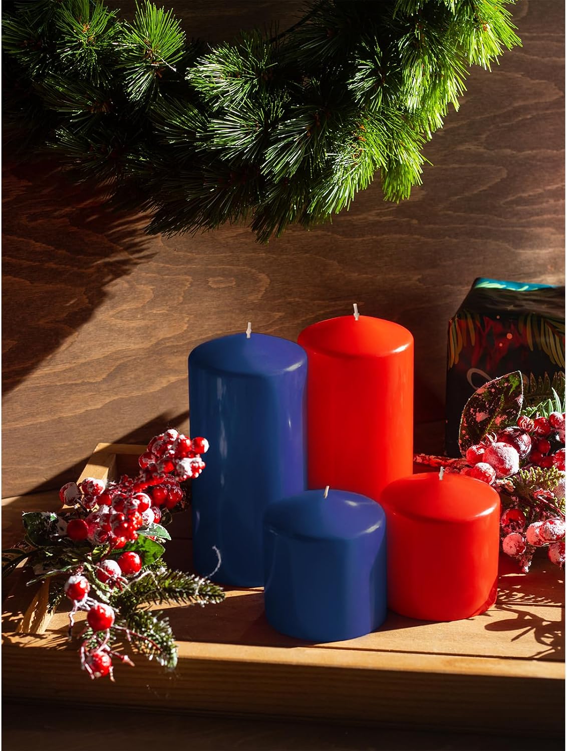 Candwax 3x6 Pillar Candles Set of 3 - Navy Blue Candles Pillar - 80-Hour Burn Time Self-Extinguishing Long Lasting Candles for Home Decor - Cone-Top Dark Blue Pillar Candles