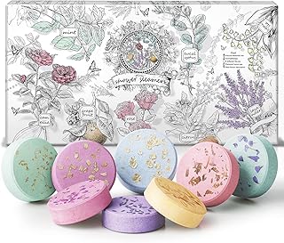 Shower Steamers Aromatherapy Stocking Stuffers 8 Scents, Christmas Gifts for Women Elegant Packaging Birthdays Gifts for Mom, Natural Essential Oil Home Spa Self Care & Relaxing Lavender