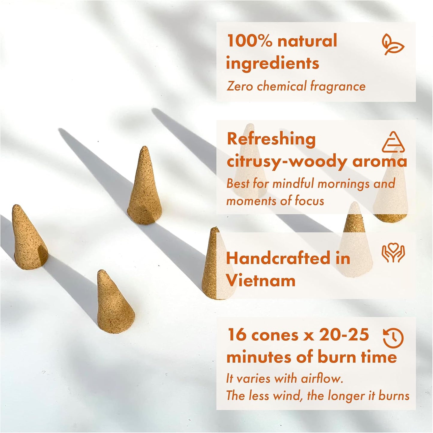 Premium Vietnam Incense - 16 Cones, No Chemical Fragrance, Handcrafted in Vietnam (Palo Santo)