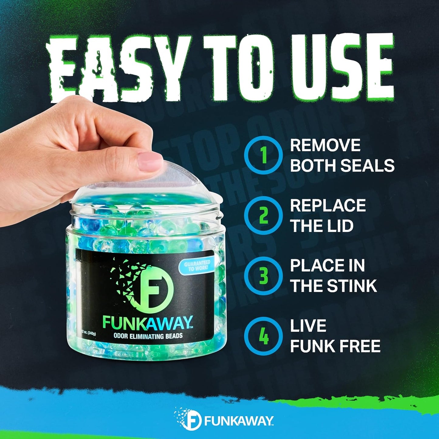 FunkAway Odor Eliminating Beads, 12 oz., 3 Pack, Supercharged Odor Absorbing Beads for the House, Car or Gym, Eliminate Smoke, Pet and Bathroom Odors for Long-Lasting Results