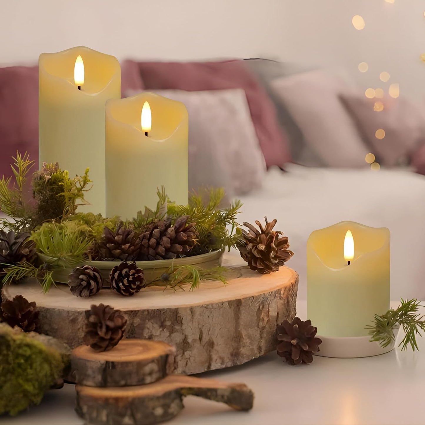 Flickering flameless Candles, Battery Operated Candles with Remote, led Pillar Candles，Electric Candle Set of 3，Christmas Home Wedding Birthday Decor（Ivory White） ﻿ ﻿