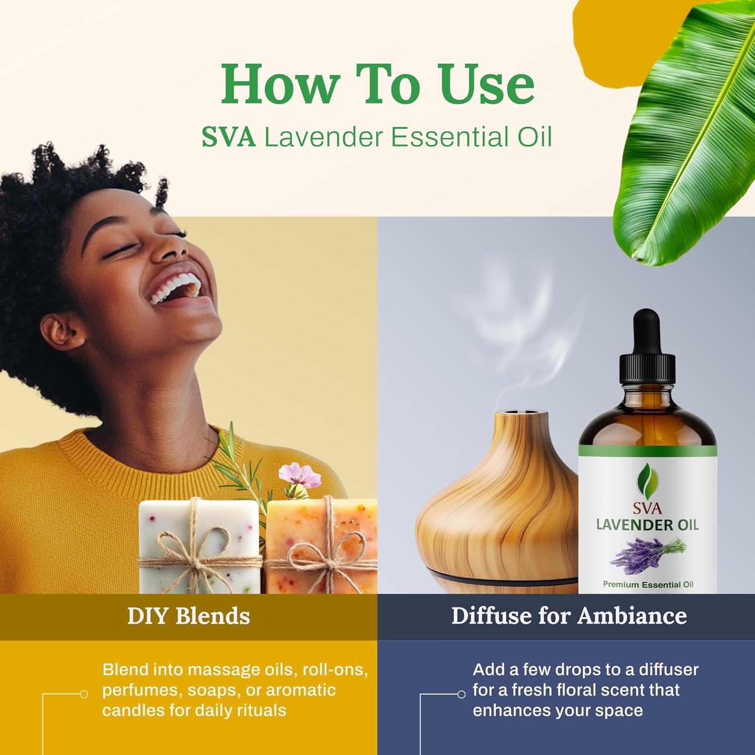 SVA Lavender Essential Oil 4 Fl Oz – for Aromatherapy, Diffuser, Skin & Hair Care – Ideal for Massage & DIY Blends – with Dropper