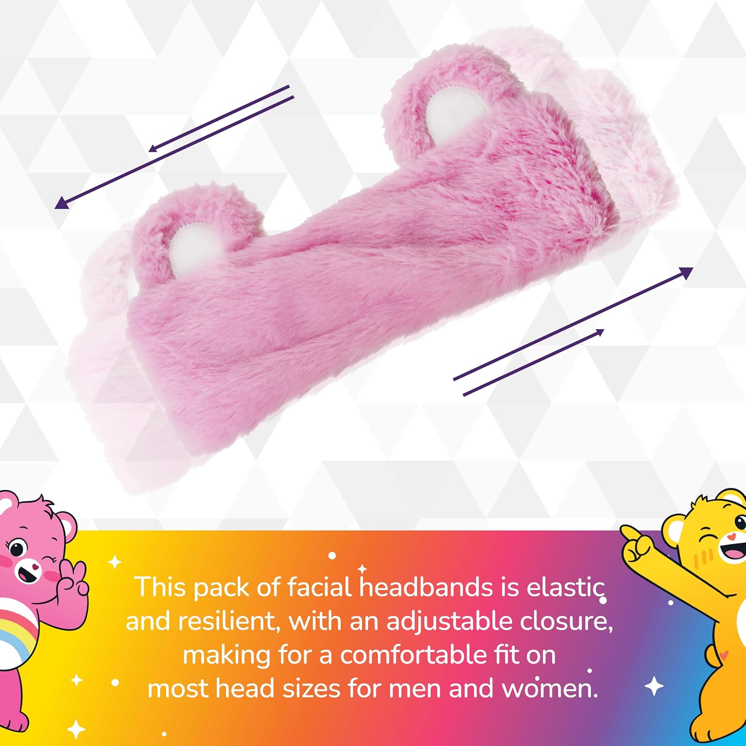 Care Bears Skincare Headband, Cheer Bear Pink Spa Hair Band with 3D Ears for Face Wash, Makeup, and Skin Care Routine