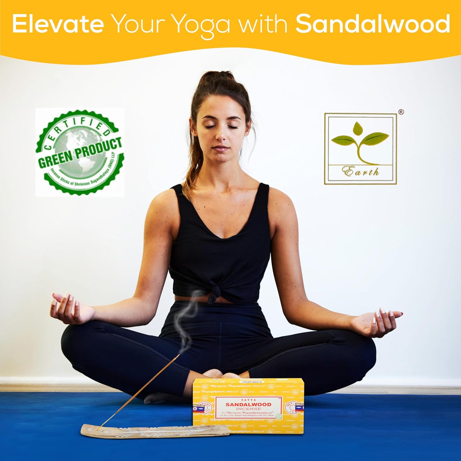 Satya Sandalwood Incense Sticks, Satya Bng Insens 15gmx12 Pack with Raajsee Insence Holder Bundle, Satya Nagchampa Natural Incence