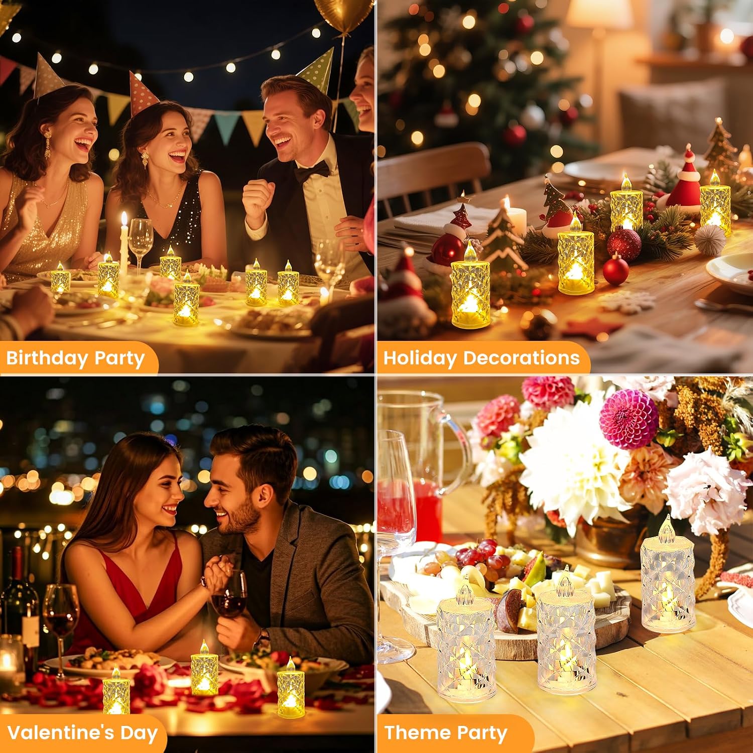 24pcs Flameless Candle Battery Operatted, Led Crystal Candle Lights, 100+Hours Fake Electeic Tealight Candles for Votive Valentines Anniversary Wedding Christmas Table Decorations