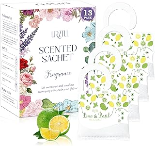 13 Packs Lime & Basil Sachets Bags for Drawers and Closets, Hanging Scented Sachets Air Fresheners, Natural Home Fragrance Odor Eliminator for Wardrobe, Shoe Cabinet, Car & Bathroom Potpourri Bag