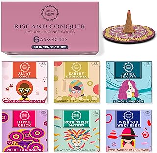 Raajsee Incense Cones, 6 Pack Cone Incense Gift Pack 15 pc Each (90 Total), 100% Organic Non Toxic Natural Insence Cones Variety Pack