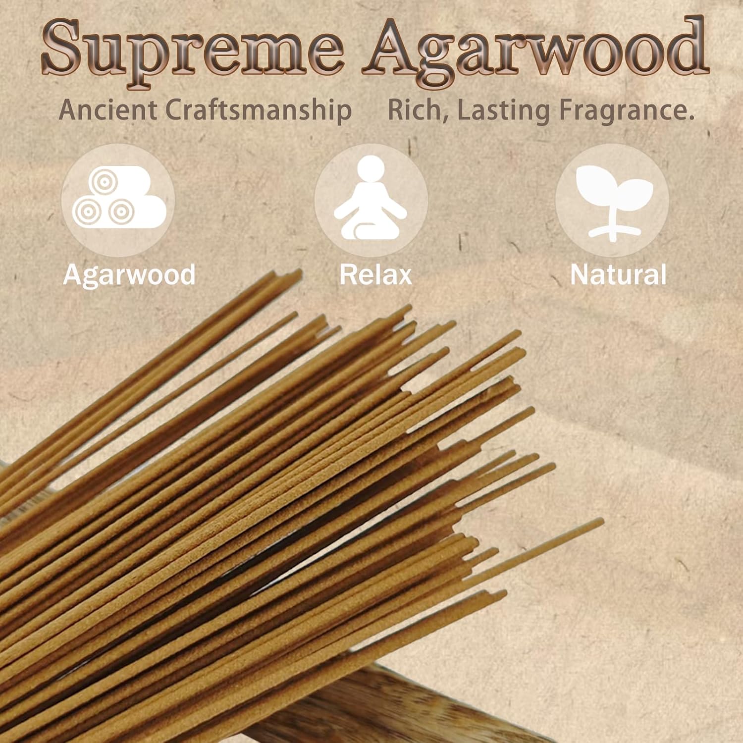 Agarwood Incense Sticks, Natural Incense Sticks Approx. 120 Sticks (30g) with Brass Holder, Chinese Incense for Yoga, Zen Meditation and Relaxation, Elegant Gift