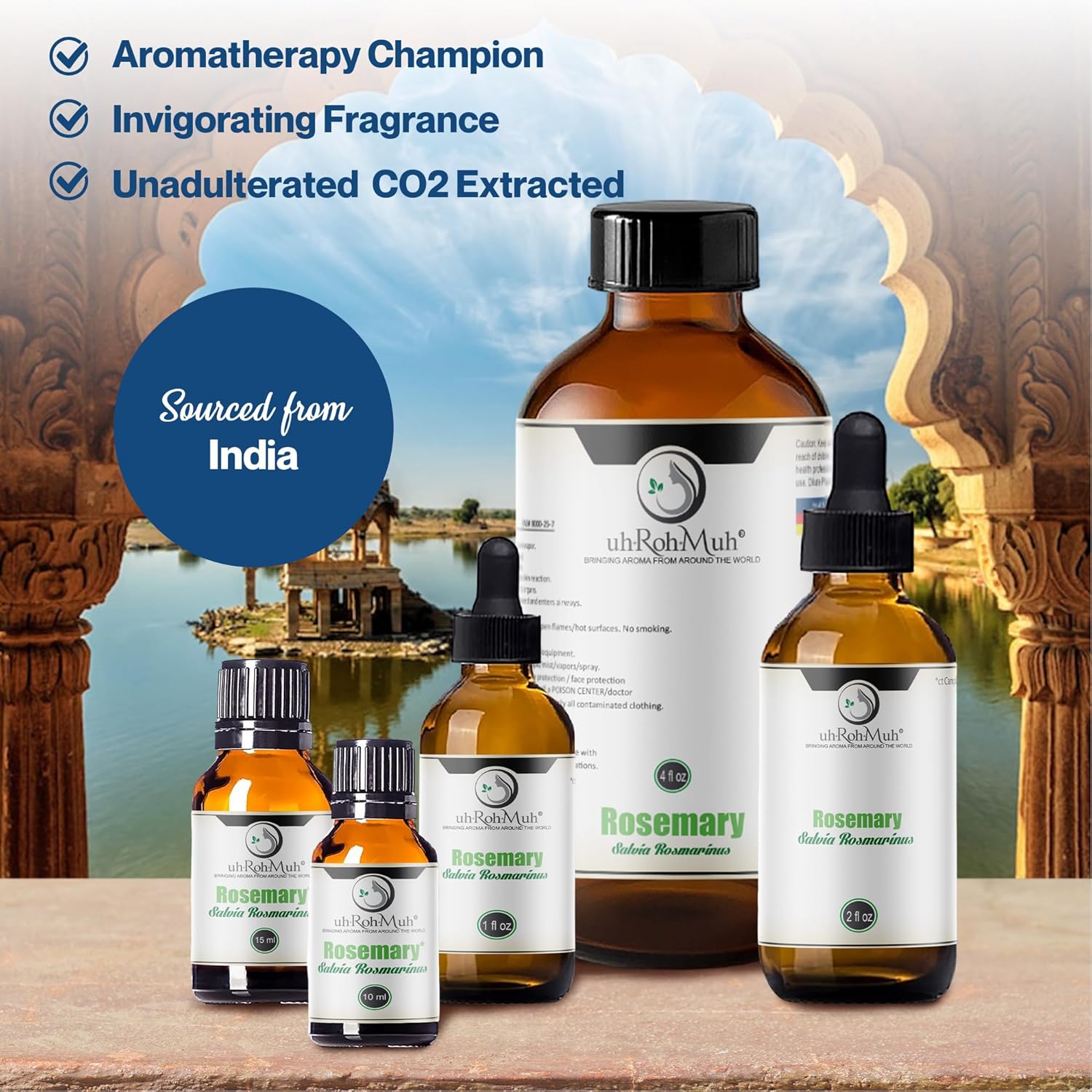 Premium Rosemary Essential Oil ct Camphor, CO2 Extracted | 100% Natural | Home Essential Diffuser Oil for Aromatherapy, Perfect for Hair and Skin Care - India (1oz)