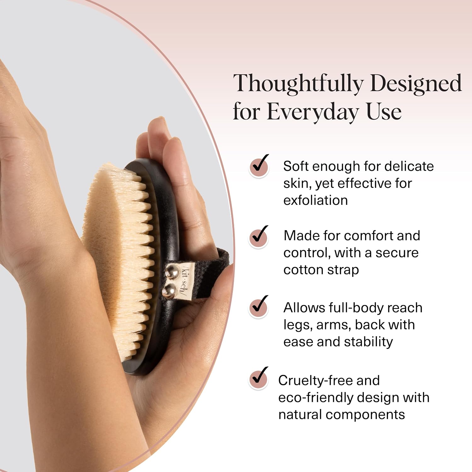 Kitsch Dry Brushing Body Brush for Lymphatic Drainage- Soft Bristles Shower Brush - Dry Brush to Remove Dry Skin and Improves Blood Circulation, Body Scrubber for Glowing Skin, Sauna Accessories