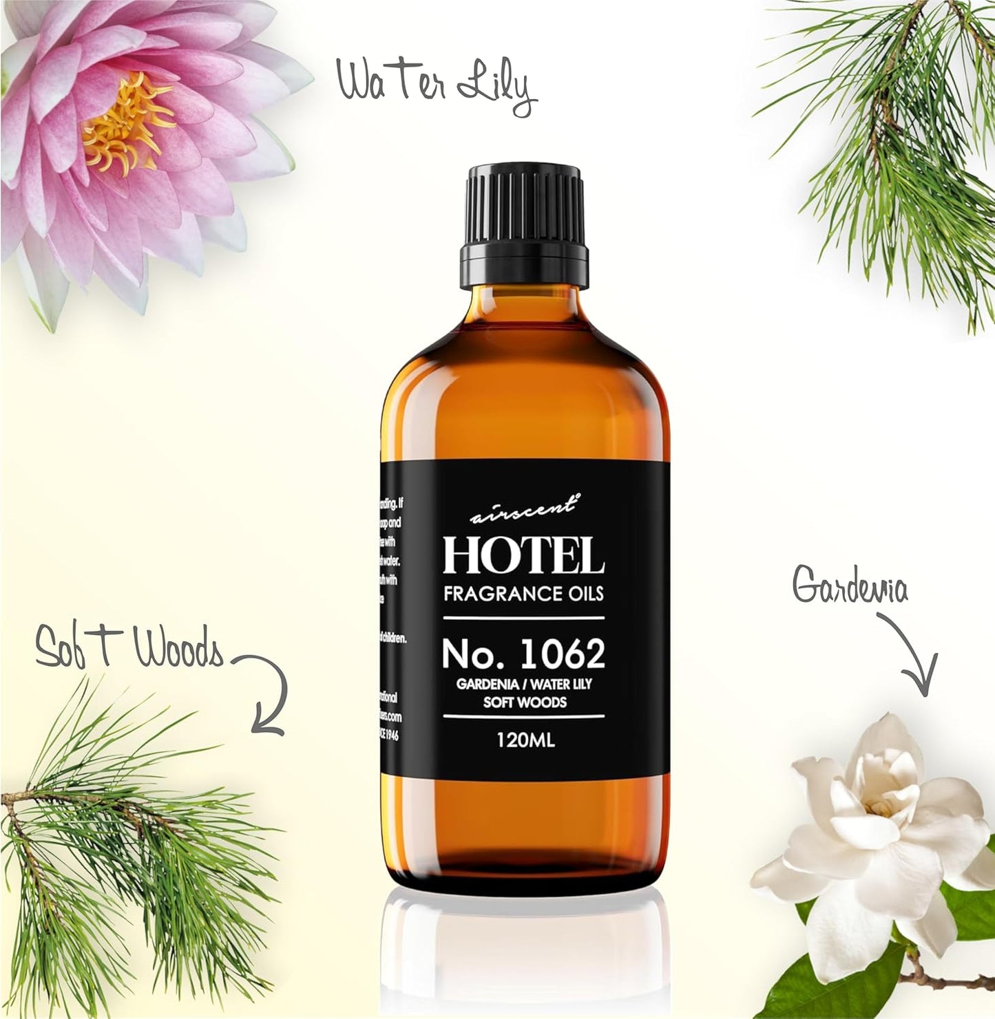 AirScent Hotel Diffuser Oil No. 1062 - Gardenia, Water Lily, Soft Woods - Premium Fragrance Oil for Ultrasonic and Waterless Diffusers and Crafting - 10 mL, 0.34 fl oz Glass Dropper Bottle