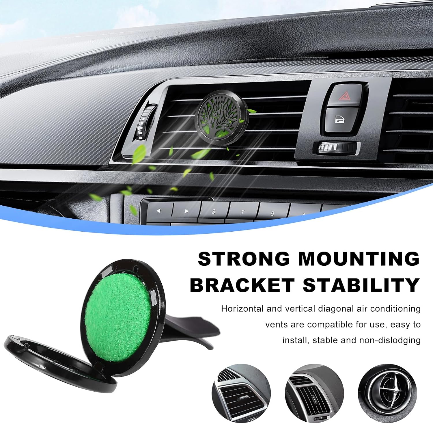KVAEY 2PCS 30mm Car Diffuser Vent Clips, Tree of Life Aromatherapy Essential Oil Diffuser Locket with 12 Felt Pads, Stainless Steel Car Diffuser Locket Air Freshener (Black)