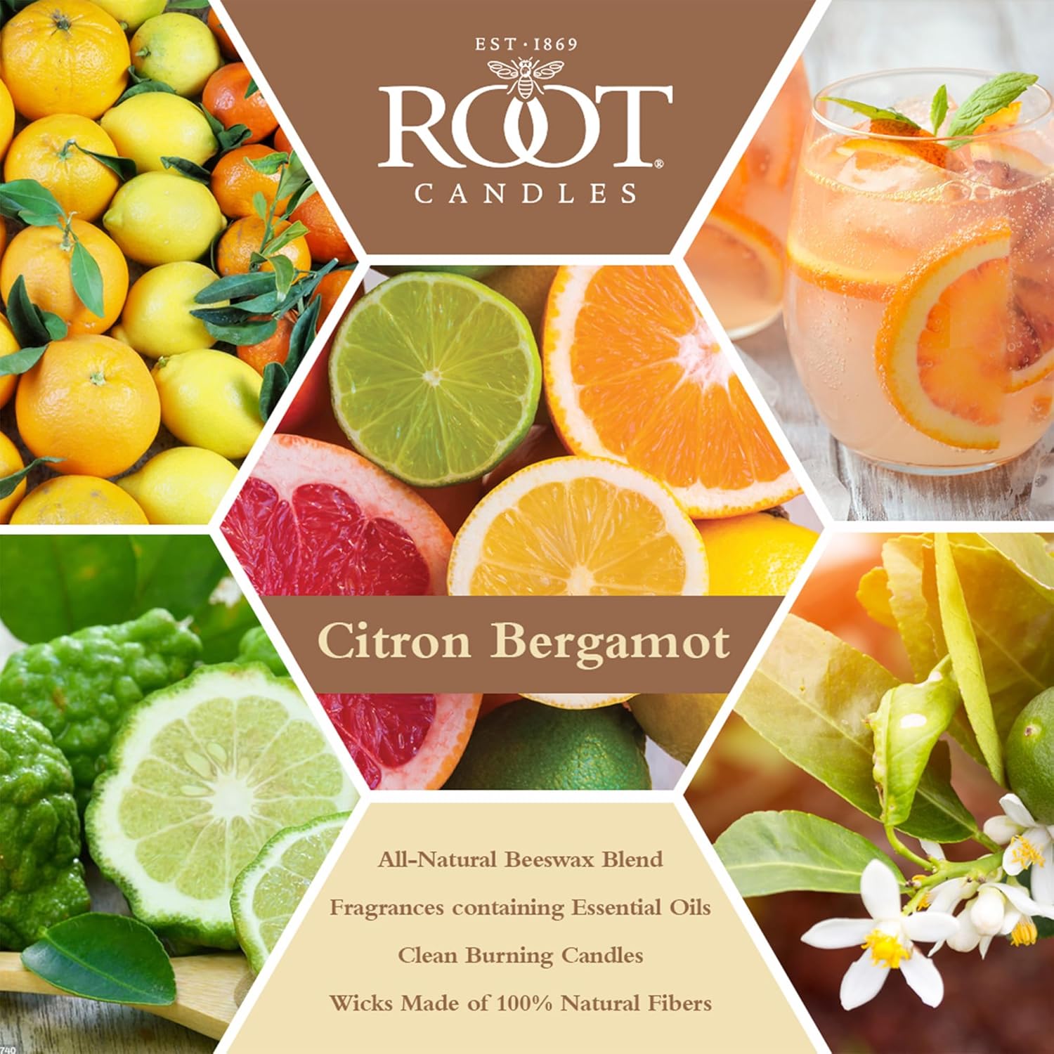 Root Candles Scented Candles Honeycomb Beeswax Blend Premium Handcrafted Candle, 12-Ounce 3-Wick, Citron & Bergamot