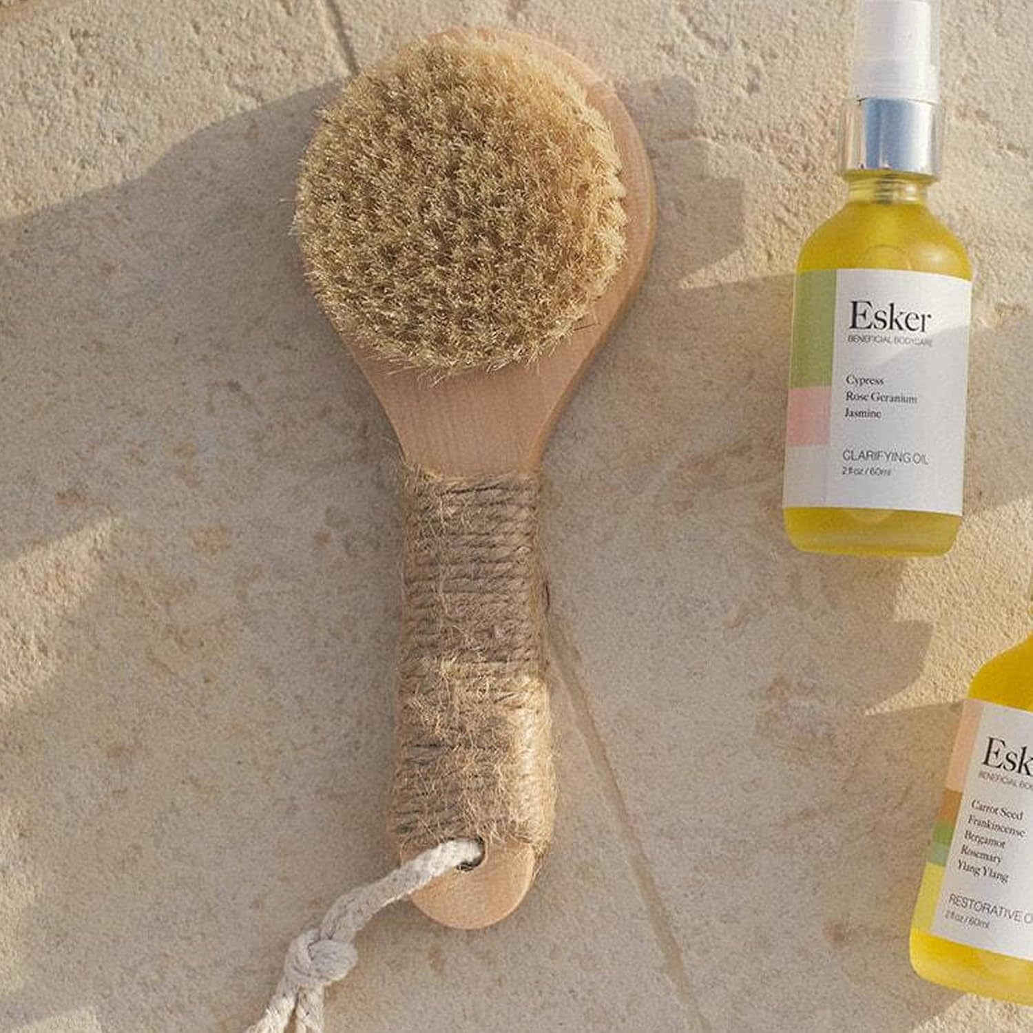 Esker Dry Brush | Lymphatic Drainage Massager and Exfoliating Body Scrubber | Body Scrubber Exfoliator | Natural Bristles | Daily Shower and Bath Ritual