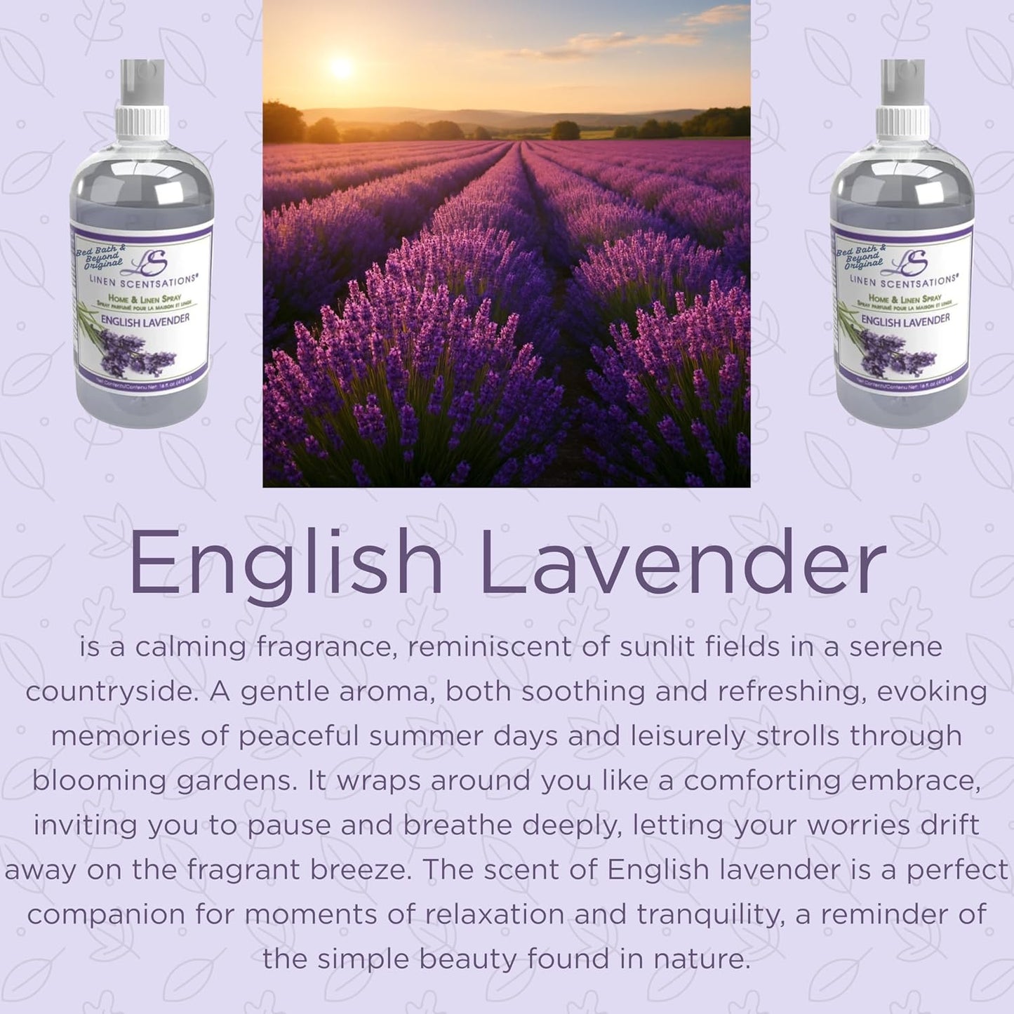 Linen Scentsations Fabric and Linen Spray 2 Pack, English Lavender, 16oz x2 (32oz Total) - Odor Eliminator & Freshener for Bedding, Clothes, Room & Pillow