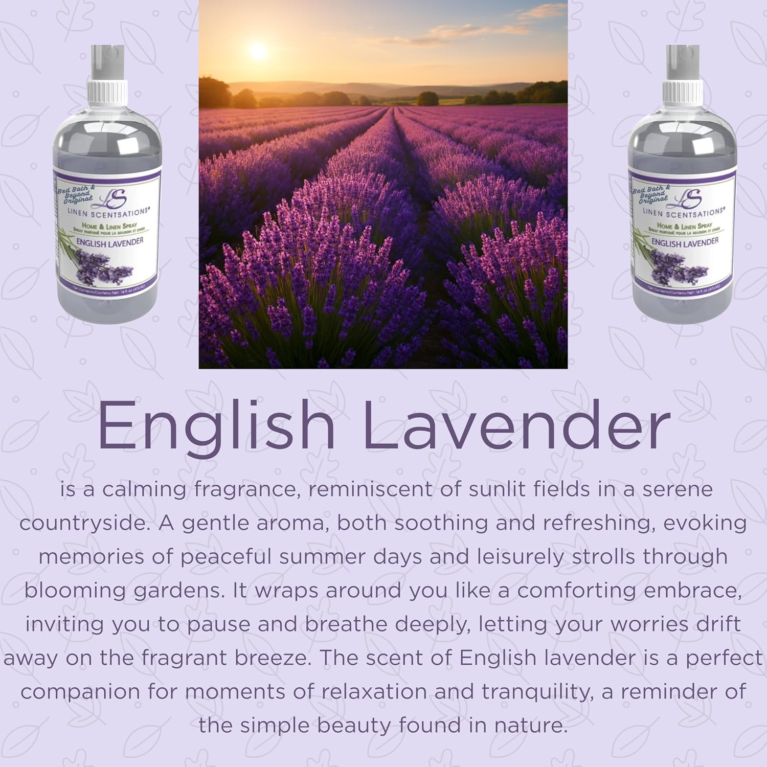 Linen Scentsations Fabric and Linen Spray 2 Pack, English Lavender, 16oz x2 (32oz Total) - Odor Eliminator & Freshener for Bedding, Clothes, Room & Pillow