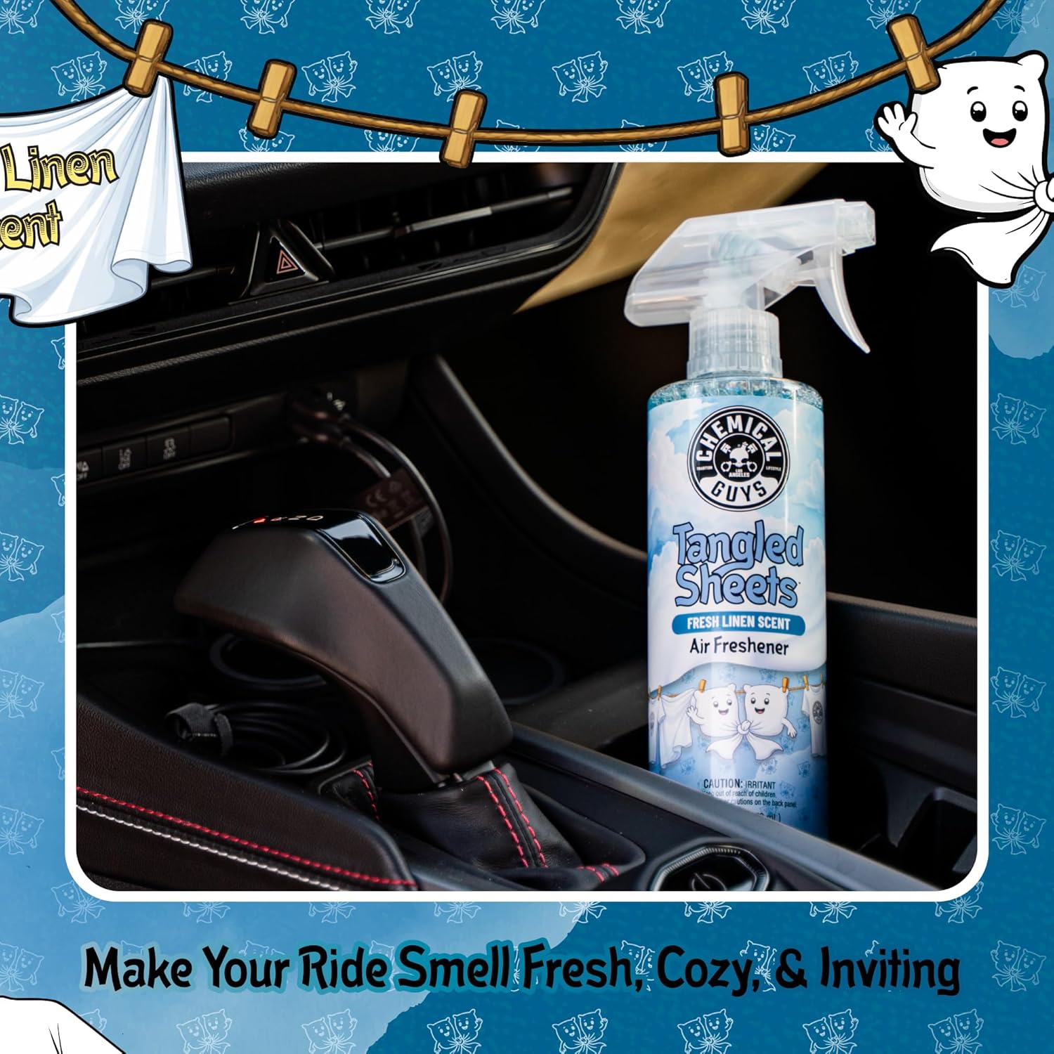 Chemical Guys Tangled Sheets Fresh Linen Scent Air Freshener Spray and Odor Eliminator, Clean Fabric Inspired Spray for Home, Office, Bathroom, Dorm, and Car Interior - 4 Fl Oz