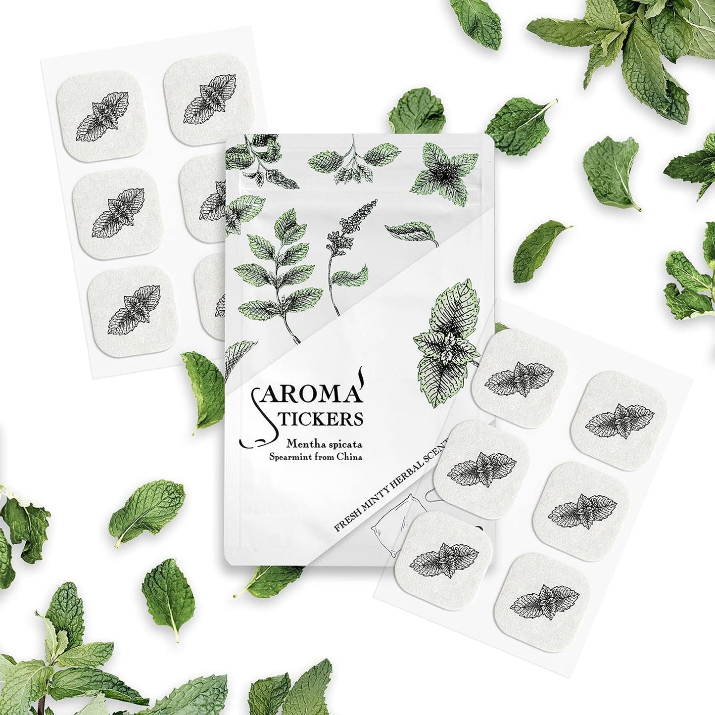 AROMA STICKERS® (Spearmint, Pack of 1) - 100% Natural Essential Oil Scented Mask Stickers for Face Mask & Pillow (12 Stickers/pc) -Pure Essential Oil Scented Mask Patch/Personal Aroma/Relaxing