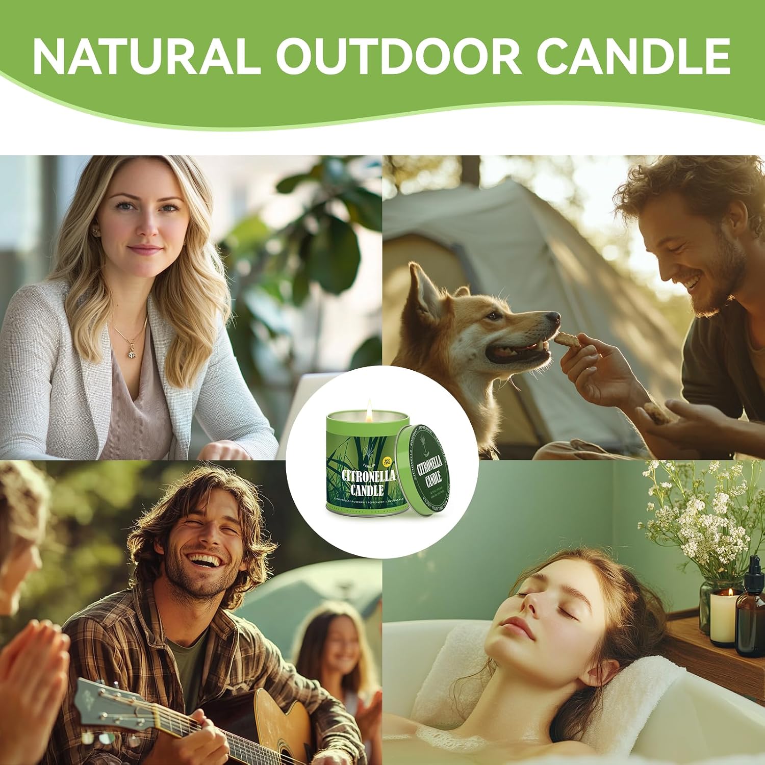 Citronella Candles Outdoor Set, 4 Pack Jar Candle for Patio Camping Backyard Picnic, Infused with 5 Plant Essential Oils, 9 Oz Non Toxic Candles, Scented Candles Sets Gifts for Men Women