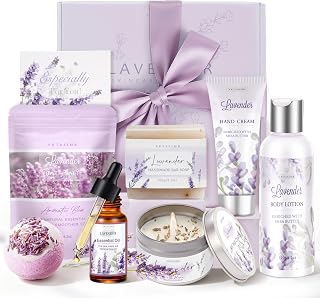 Gifts for Women, Lavender Bath and Body Gift Basket Relaxing Spa Self Care Gift, Mothers Day Gifts Happy Birthday Gift Baskets, Thank You for Mom Her Sister Wife Girlfriend Teacher Friends Friendship
