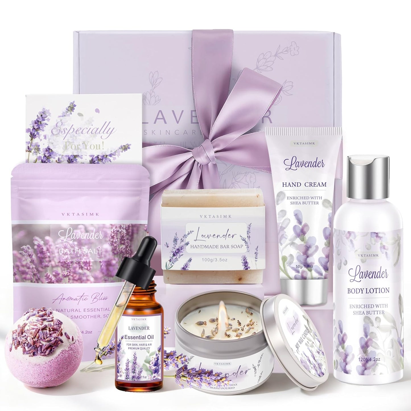 Gifts for Women, Lavender Bath and Body Gift Basket Relaxing Spa Self Care Gift, Mothers Day Gifts Happy Birthday Gift Baskets, Thank You for Mom Her Sister Wife Girlfriend Teacher Friends Friendship