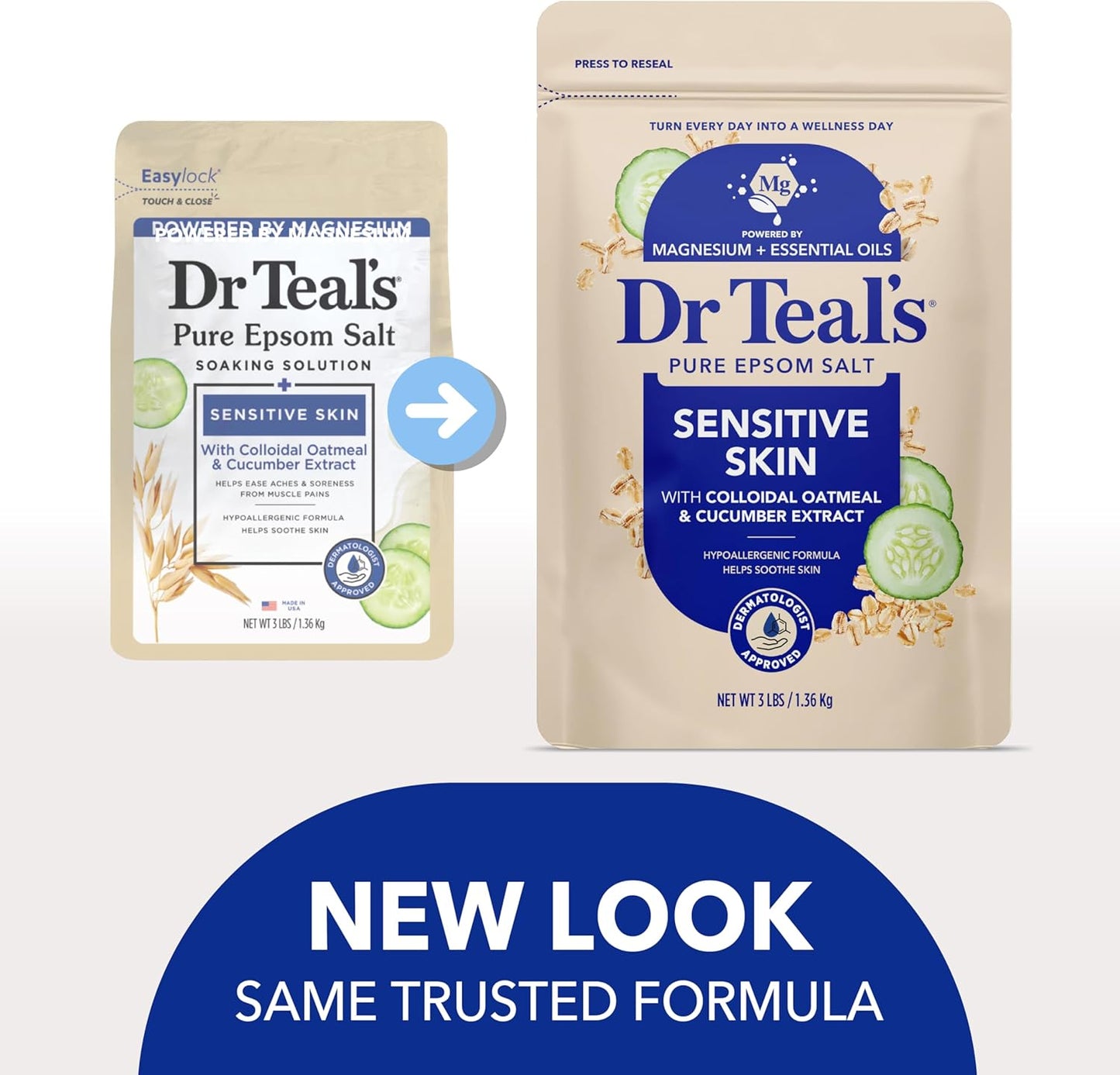 Dr Teal's Epsom Salt Magnesium Soak, Sensitive Skin with Colloidal Oatmeal & Cucumber Extract, 3 lbs