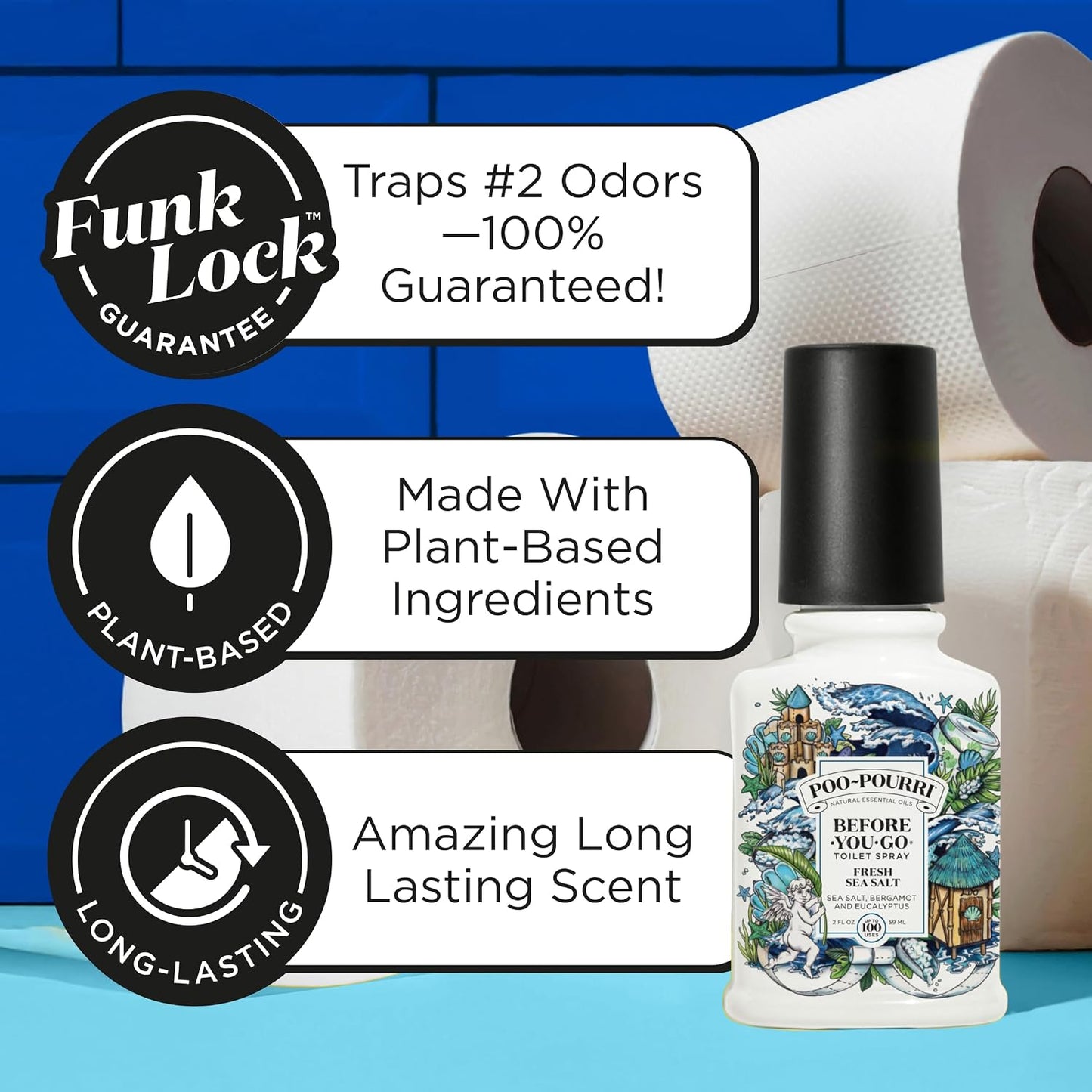 Poo-Pourri Before-You-Go Toilet Spray, Fresh Sea Salt, 4 Fl Oz, Up to 200 Uses, Bathroom Odor Deodorizer, Plant-Based with Essential Oils, for Home or Work, Sea Salt, Bergamot & Eucalyptus Scent