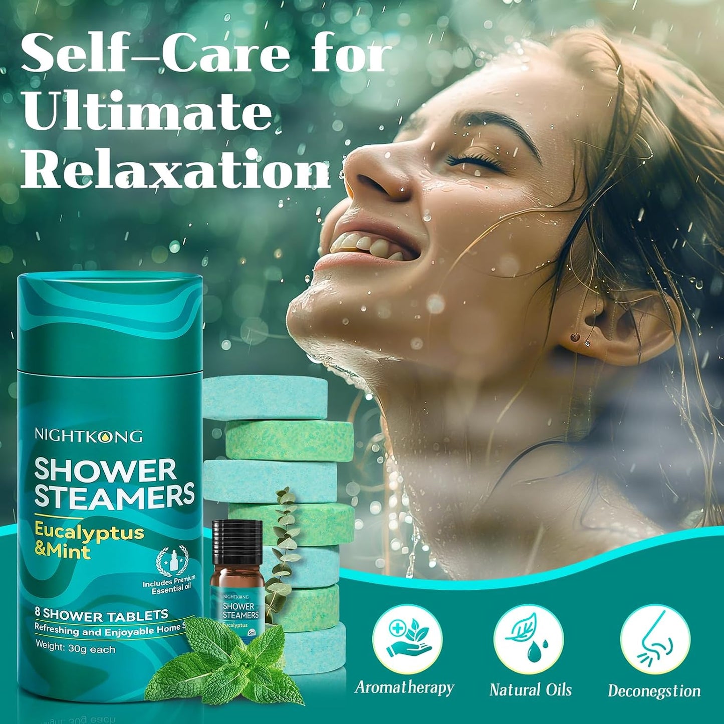 Shower Steamers Aromatherapy 8 Packs with 5ml Essential Oil, Eucalyptus for Shower, Birthday Gifts for Men, Father Day Gift for Dad from Daughter, Eucalyptus & Mint for Nasal Congestion, Stress Relief