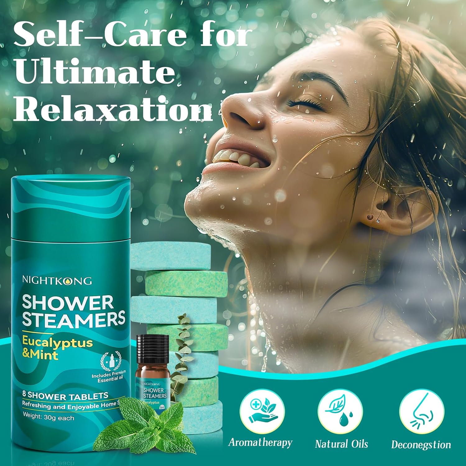 Shower Steamers Aromatherapy 8 Packs with 5ml Essential Oil, Eucalyptus for Shower, Birthday Gifts for Men, Father Day Gift for Dad from Daughter, Eucalyptus & Mint for Nasal Congestion, Stress Relief
