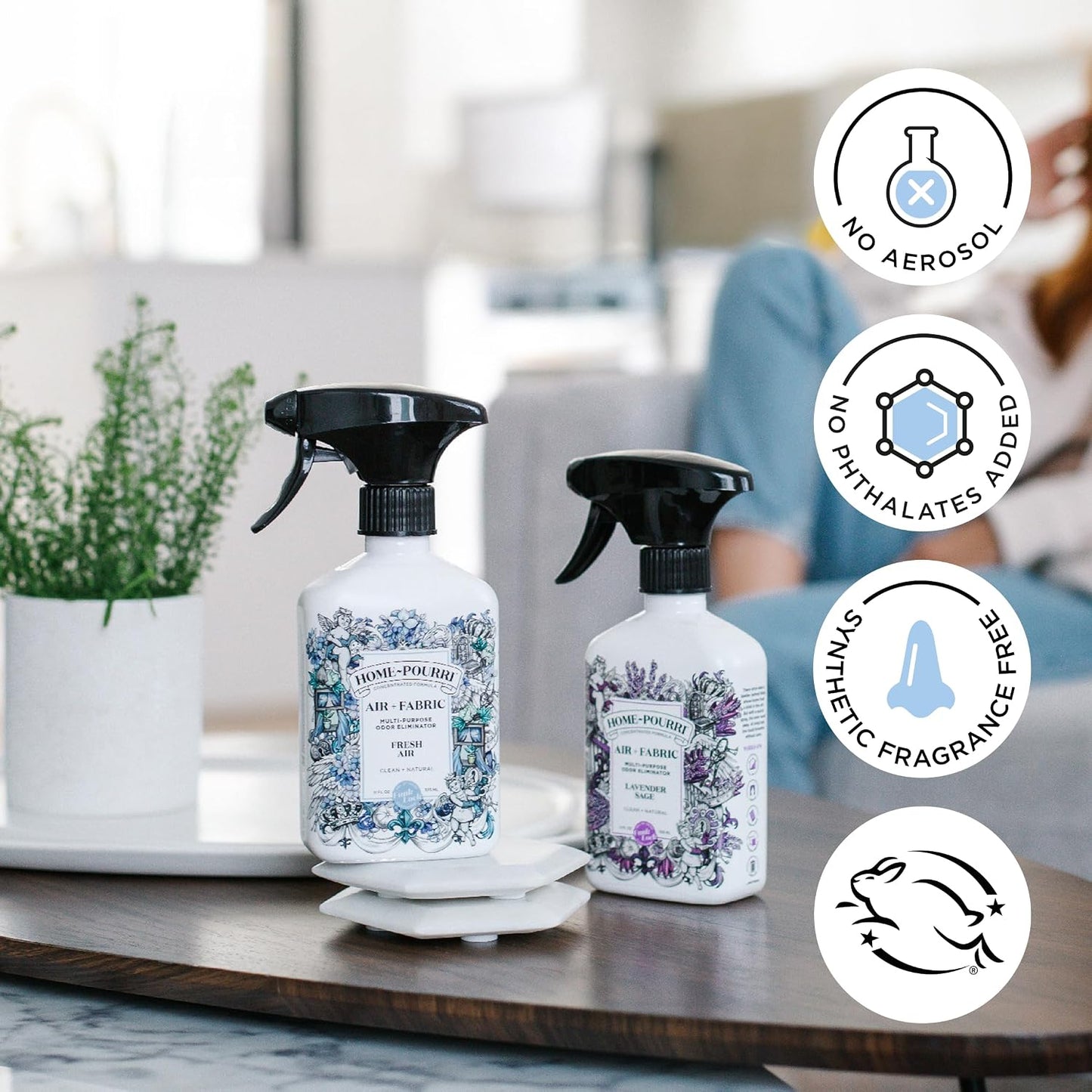 Home-Pourri Air + Fabric Multi-Purpose Odor Freshener Spray, 11 Fl Oz, Up to 570 Uses, Fresh Air Scent, Room Deodorizer with Essential Oils, for Carpets, Couches, Bedding & Curtains