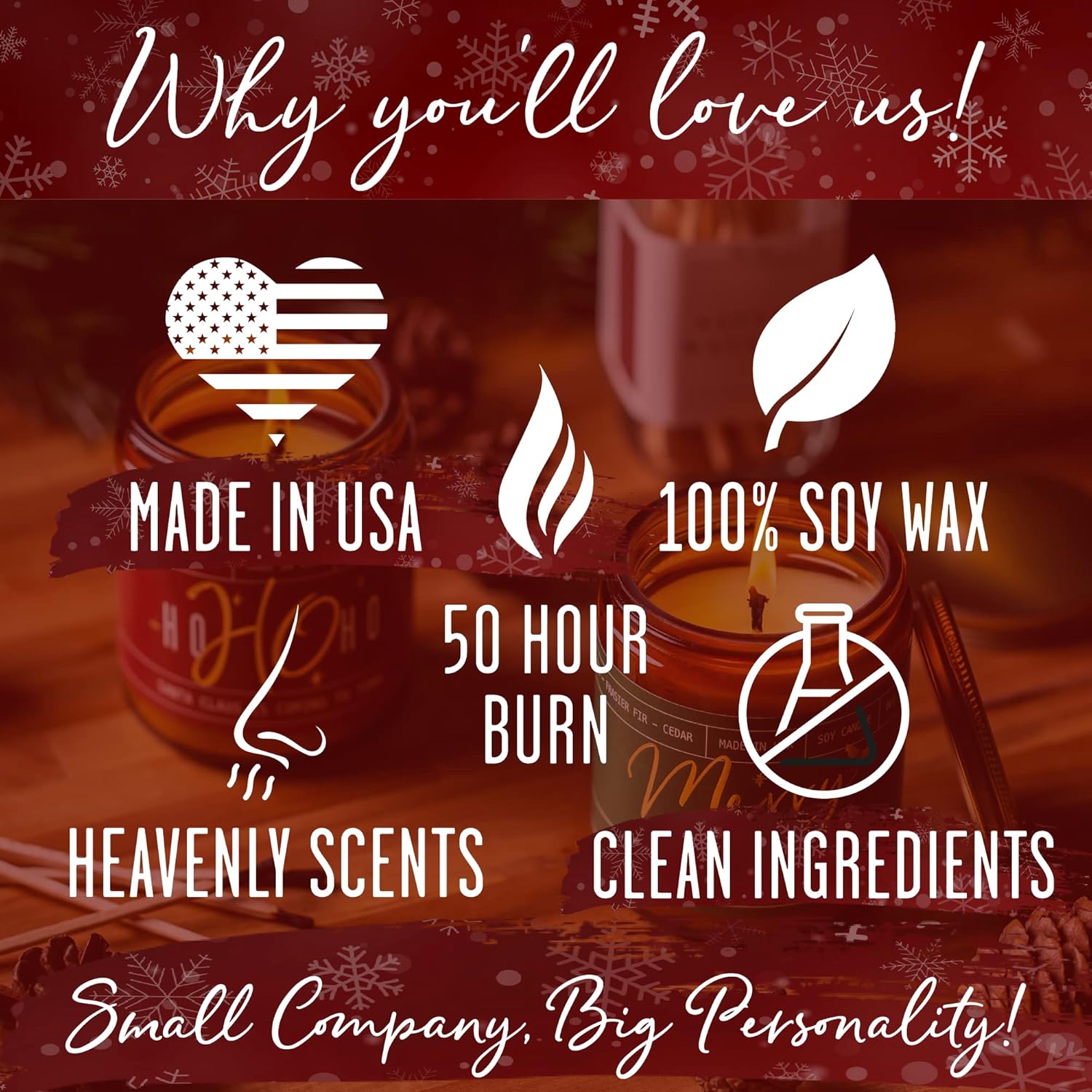 Balsam Candle, Christmas Candles Scented - 'Balsam + Cedar' Soy Candle, w/Balsam Fir, Cedar & Citrus - Infused with Essential Oils I Balsam Fir Candles I 9oz, 50Hr, Made in USA