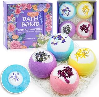 Bath Bombs for Women Relaxing-4 Natural and Organic Bath Bombs with Essential Oils & Moisturizing Shea Butter,Gifts for Her, Girls, Wife, Birthday and Christmas