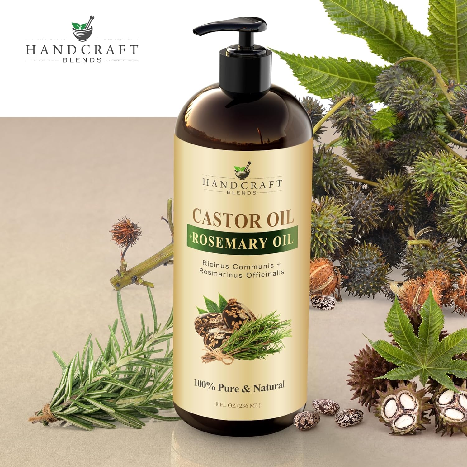 Handcraft Blends Castor Oil with Rosemary and Coconut Oils for Hair Growth, Eyelashes and Eyebrows - 100% Pure and Natural Hair, Body and Carrier Oil