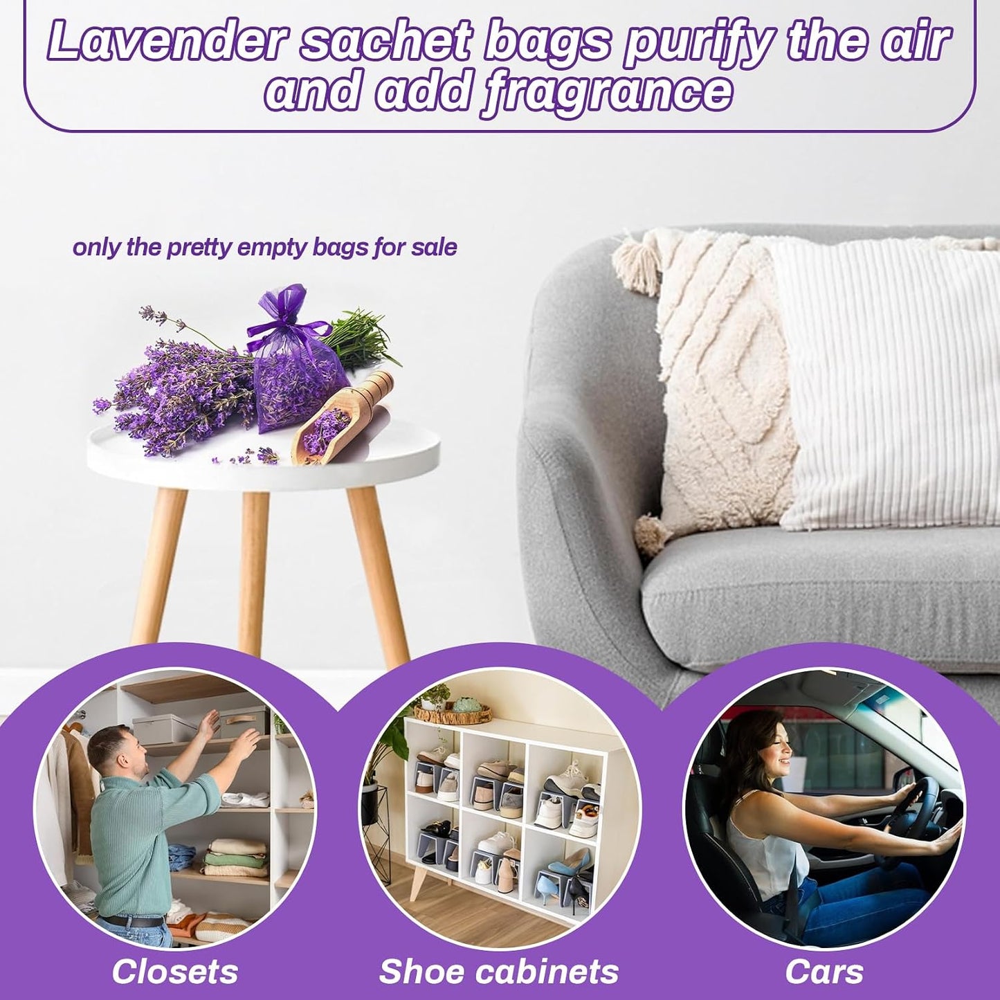 Sukh 50 Lavender Sachet Bags Empty - Purple Organza Bags 4x6 Sachets For Drawers And Closets Deodorizer Potpourri Bags Scented Sachet Home Fragrance Products Party Favor Gifts for Rose Orange Cinnamon