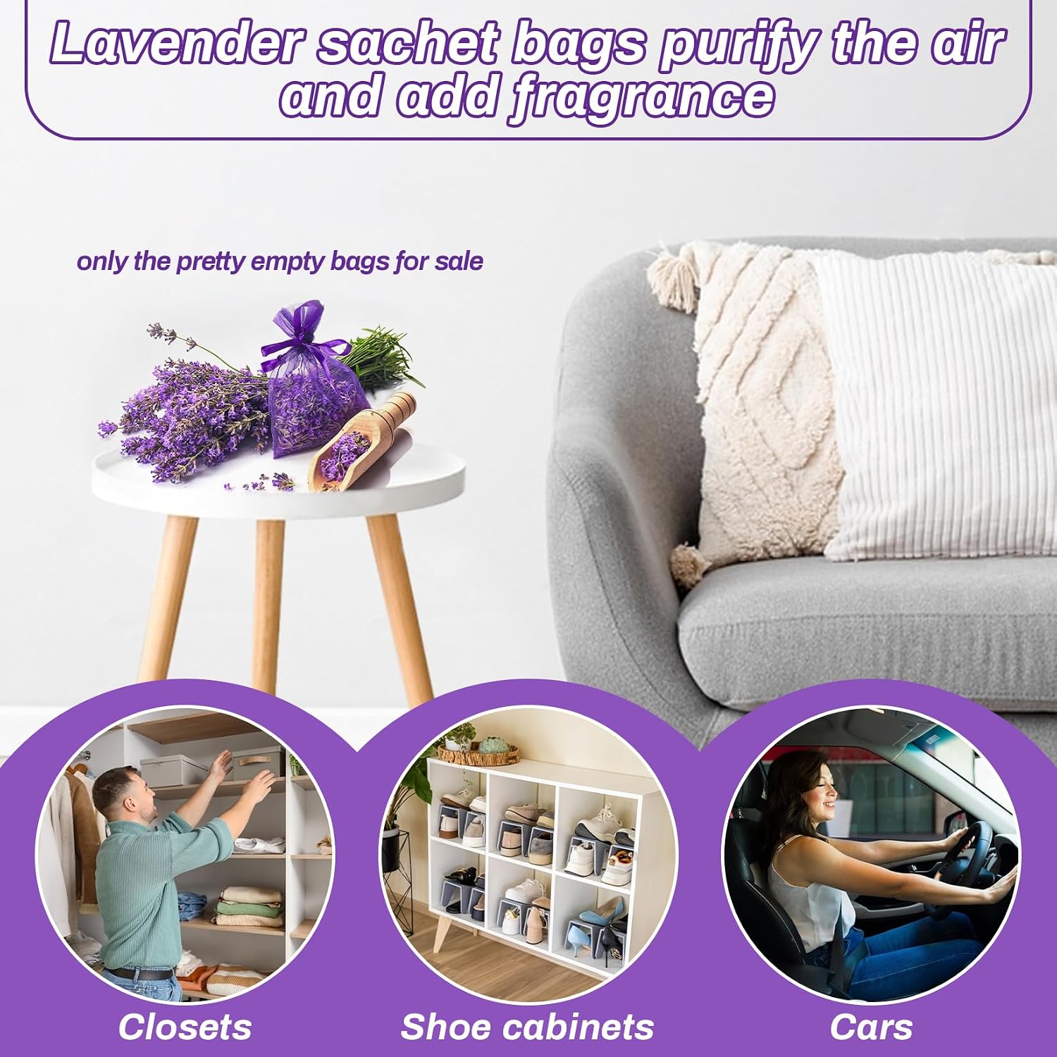 Sukh 50 Lavender Sachet Bags Empty - Purple Organza Bags 4x6 Sachets For Drawers And Closets Deodorizer Potpourri Bags Scented Sachet Home Fragrance Products Party Favor Gifts for Rose Orange Cinnamon
