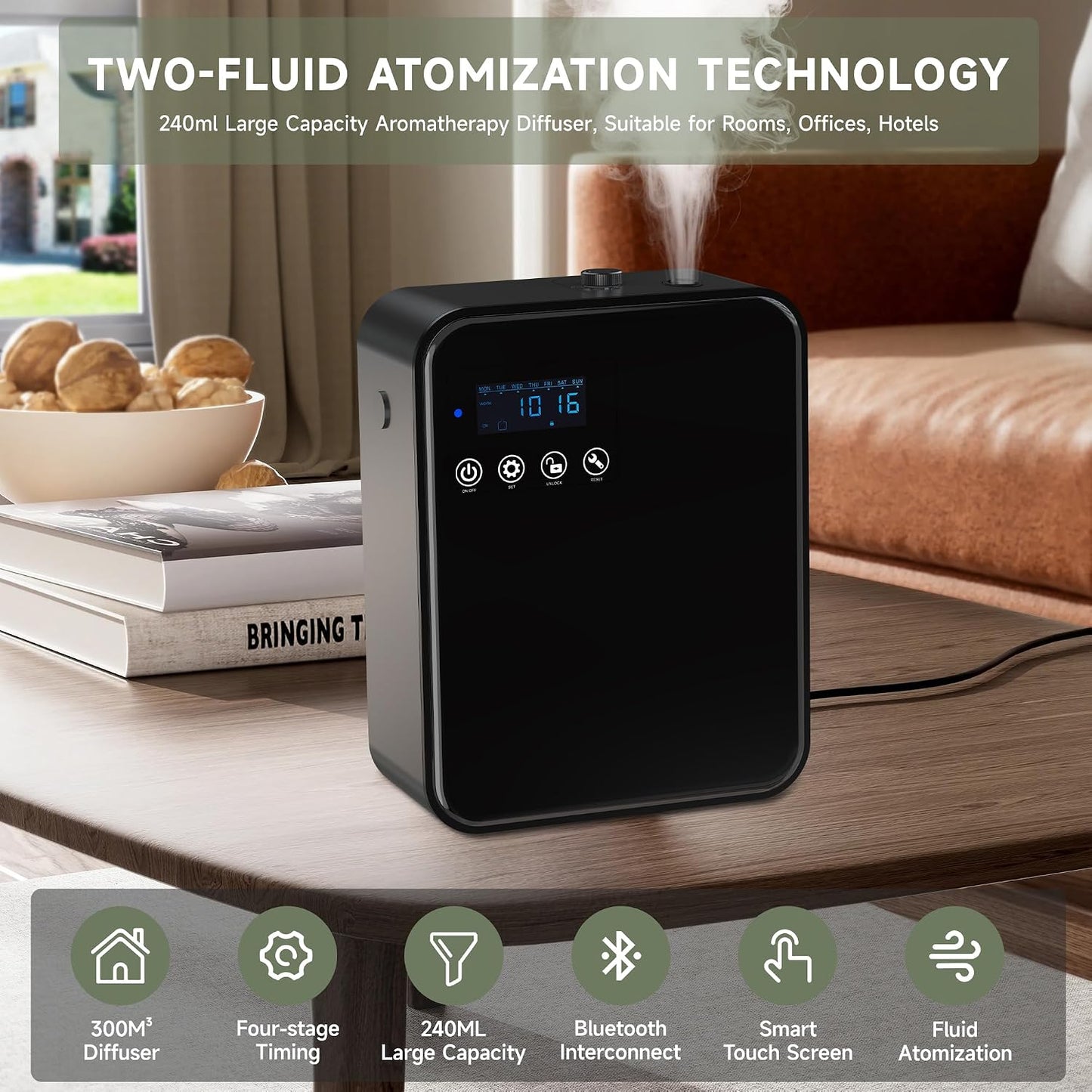 Corded Waterless Essential Oil Diffuser for Home, Hotel Collection Diffuser, 2500 Sq.Ft of Coverage, 250ml Capacity, Aromatherapy Scent Diffuser for Home, Smart Scent Air Machine