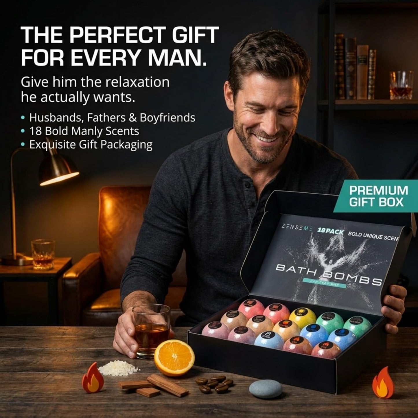 Bath Bombs for Men - Gift Set of 18 Strong Scented Handmade Natural Bath Bombs of 2.5 oz w/Essential Oils Scents, for Boyfriend, Husband, Father - 18 Pack