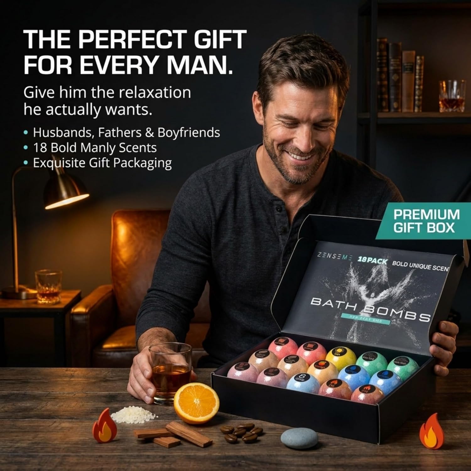 Bath Bombs for Men - Gift Set of 18 Strong Scented Handmade Natural Bath Bombs of 2.5 oz w/Essential Oils Scents, for Boyfriend, Husband, Father - 18 Pack