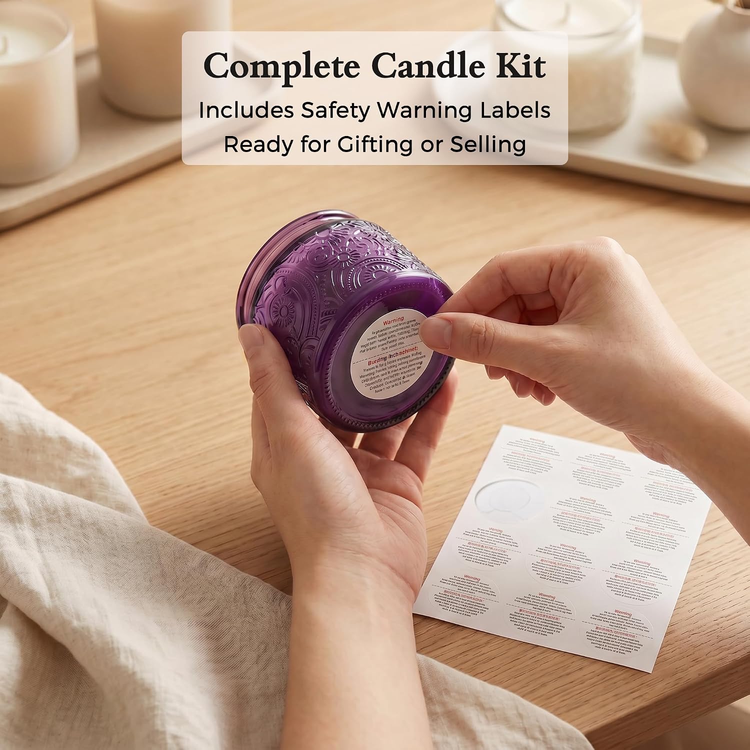 4 oz Clear Sun Moon Stars Candle Jars with Metal Lids, 18 Pack | Patented Embossed Design, Includes Wick Centering Devices & Warning Labels, Multiple Color Options