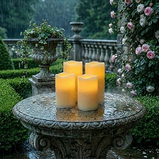 5plots 3" X 5"5" 6" 6" Outdoor Waterproof Candles, Battery Operated Led Ivory White Flameless Candles with 10-Key Remote & Timer for Indoor Home Lantern Holiday Decor, Set of 4