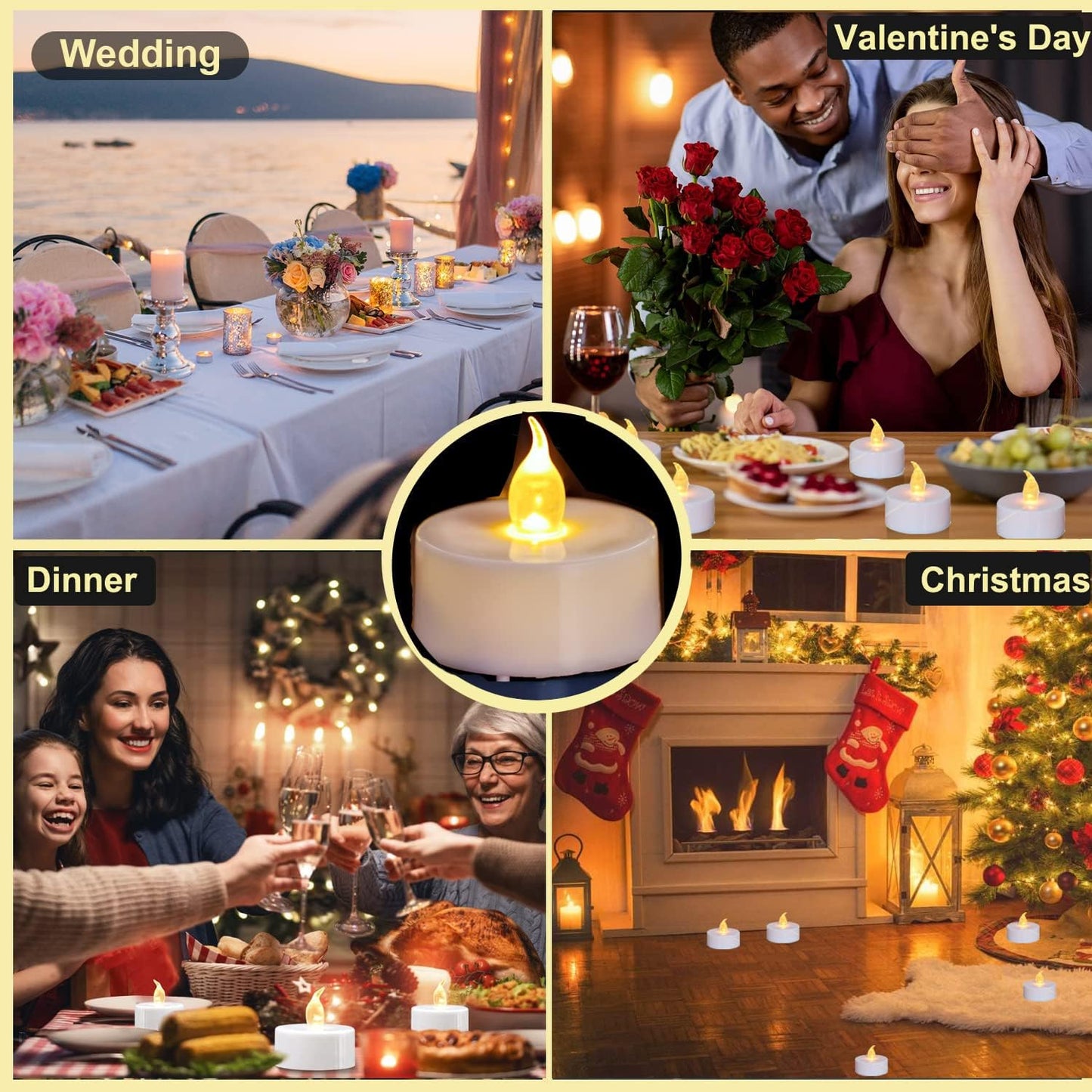 Flameless LED Tea Lights Candles, Flickering Electric Fake Candle, 24 Pack 200+ Hour Battery Operated Warm Yellow Plastic Tealight Candles for Wedding, Halloween, Christmas Decorations