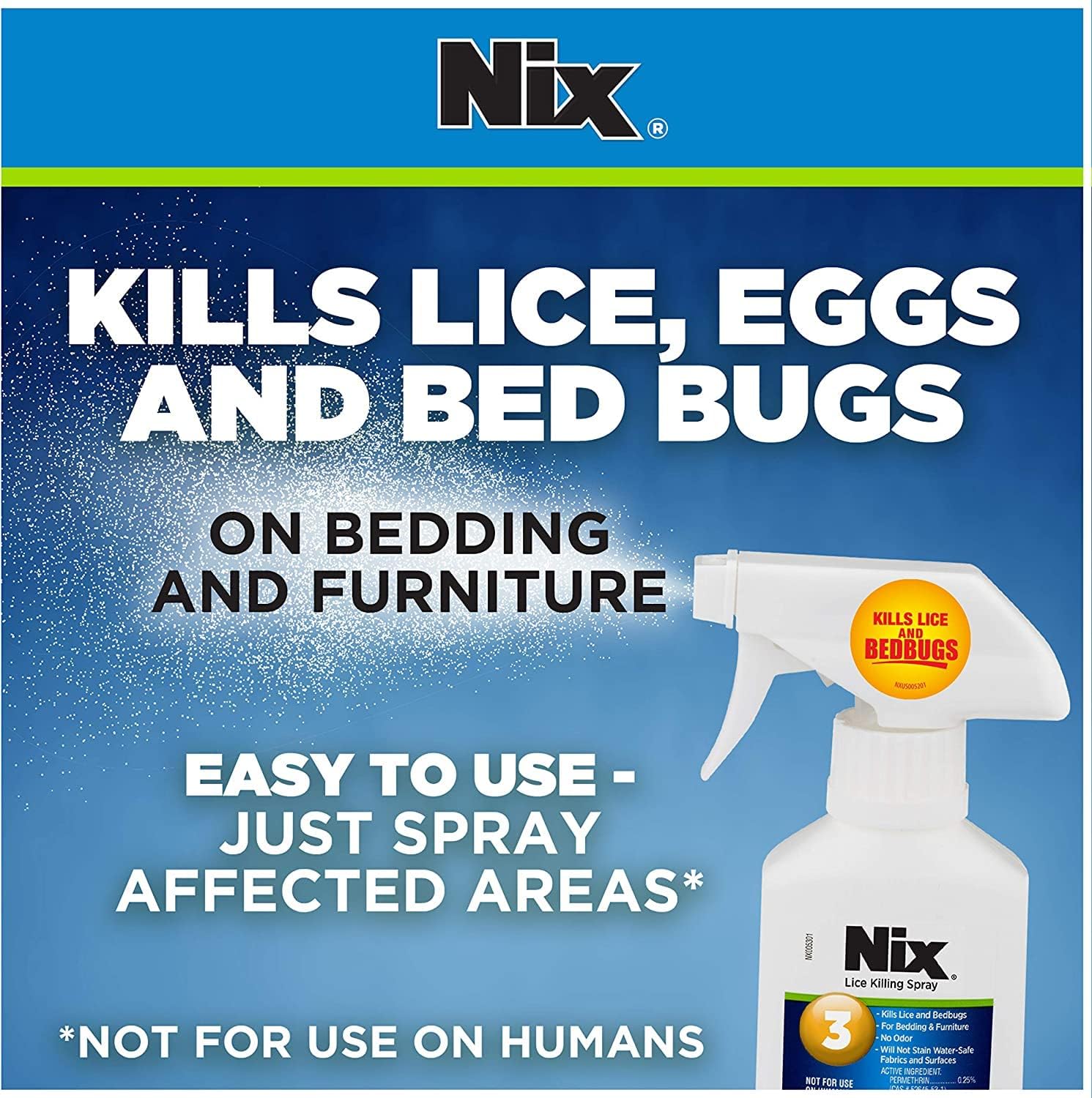 Nix Lice & Bed Bug Killing Spray for Home, Bedding & Furniture, 5 fl oz. (Pack of 3)