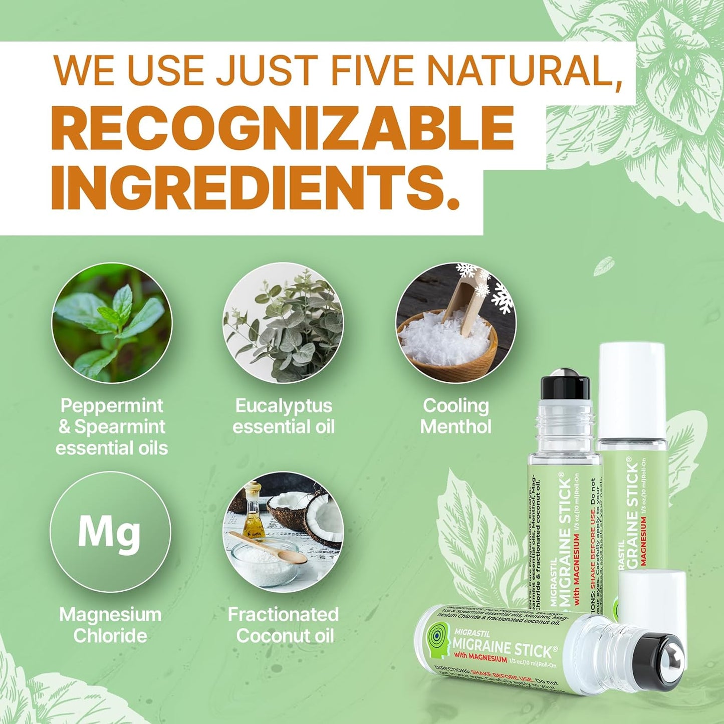 MIGRASTIL Migraine Stick with Magnesium. Cooling Peppermint Eucalyptus Essential Oil Topical Magnesium for Headache Support. Made in The USA 10 ml